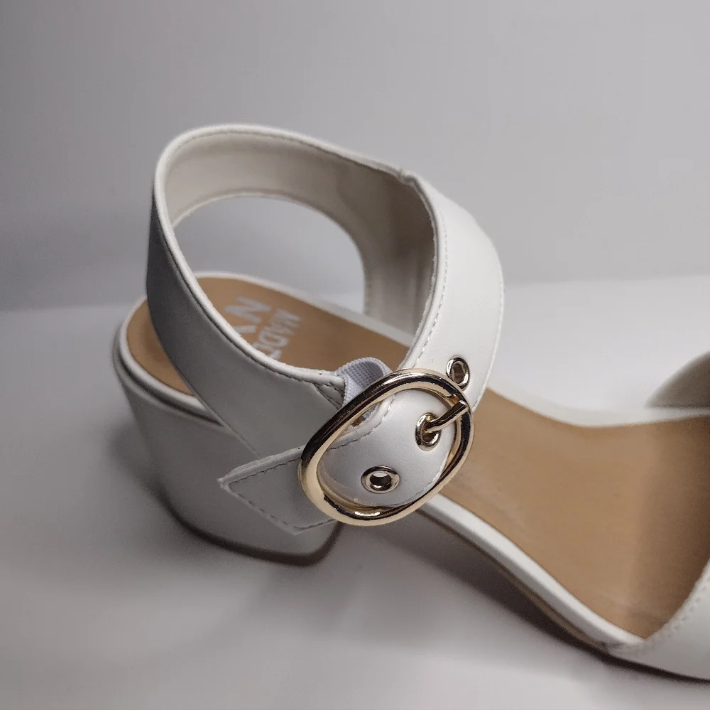 MADDEN NYC White Cream Open Toe Buckle Ankle Strap Heel Sandal Shoes - Picture 6 of 6